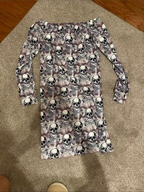 Girls' Skull Print Long Sleeve Dress - Gray